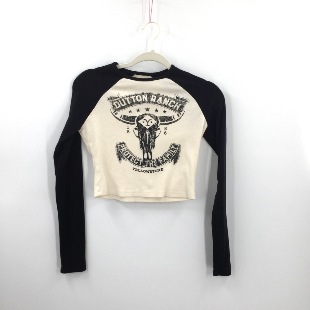 Yellowstone Dutton Ranch Long Sleeve Crop top y2k retro baby tee ribbed L